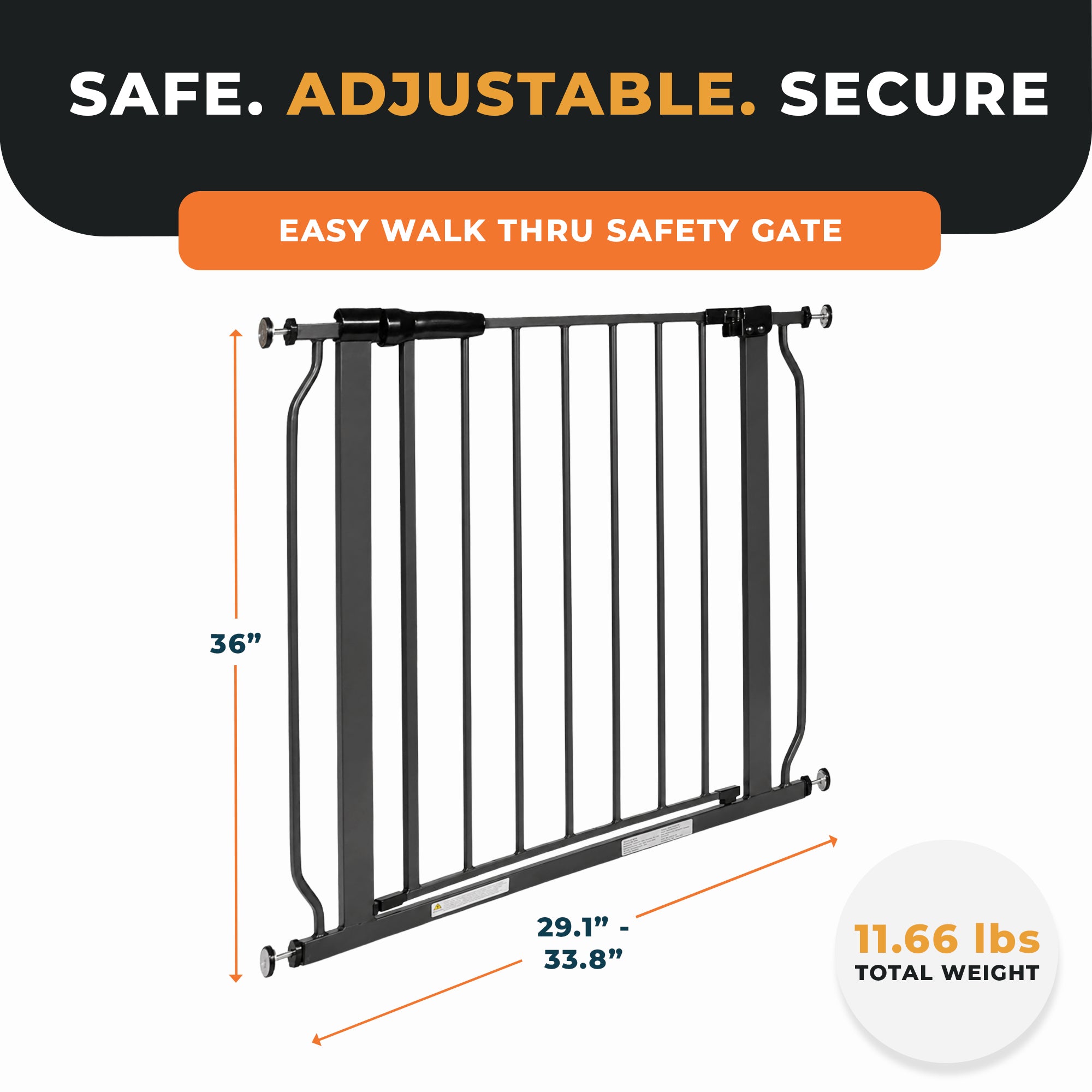 BalanceFrom Walk Thru Safety Gate, Fits 29.1-33.8" Openings, 36” Tall, Graphite - VMInnovations