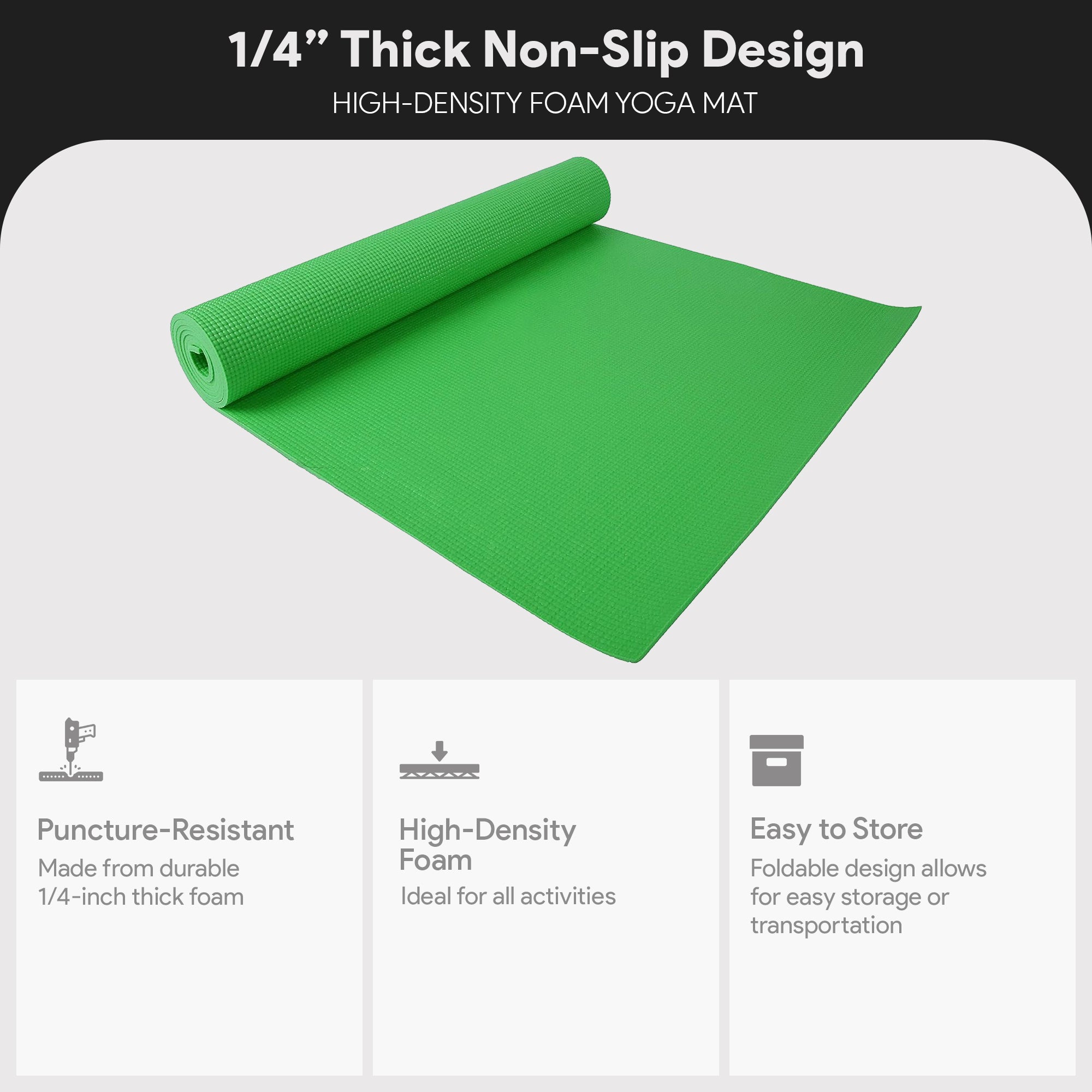 Fitvids 1/4” High Density Thick Non Slip Workout Yoga Mat&Carry Strap(Open Box)