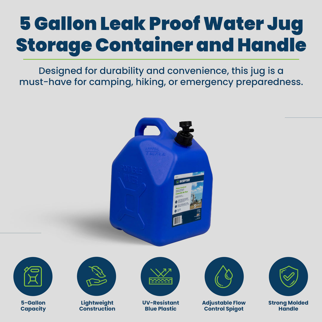 Scepter 5 Gallon Leak Proof Water Jug Storage Container & Handle, Spigot, 4 Pack - VMInnovations