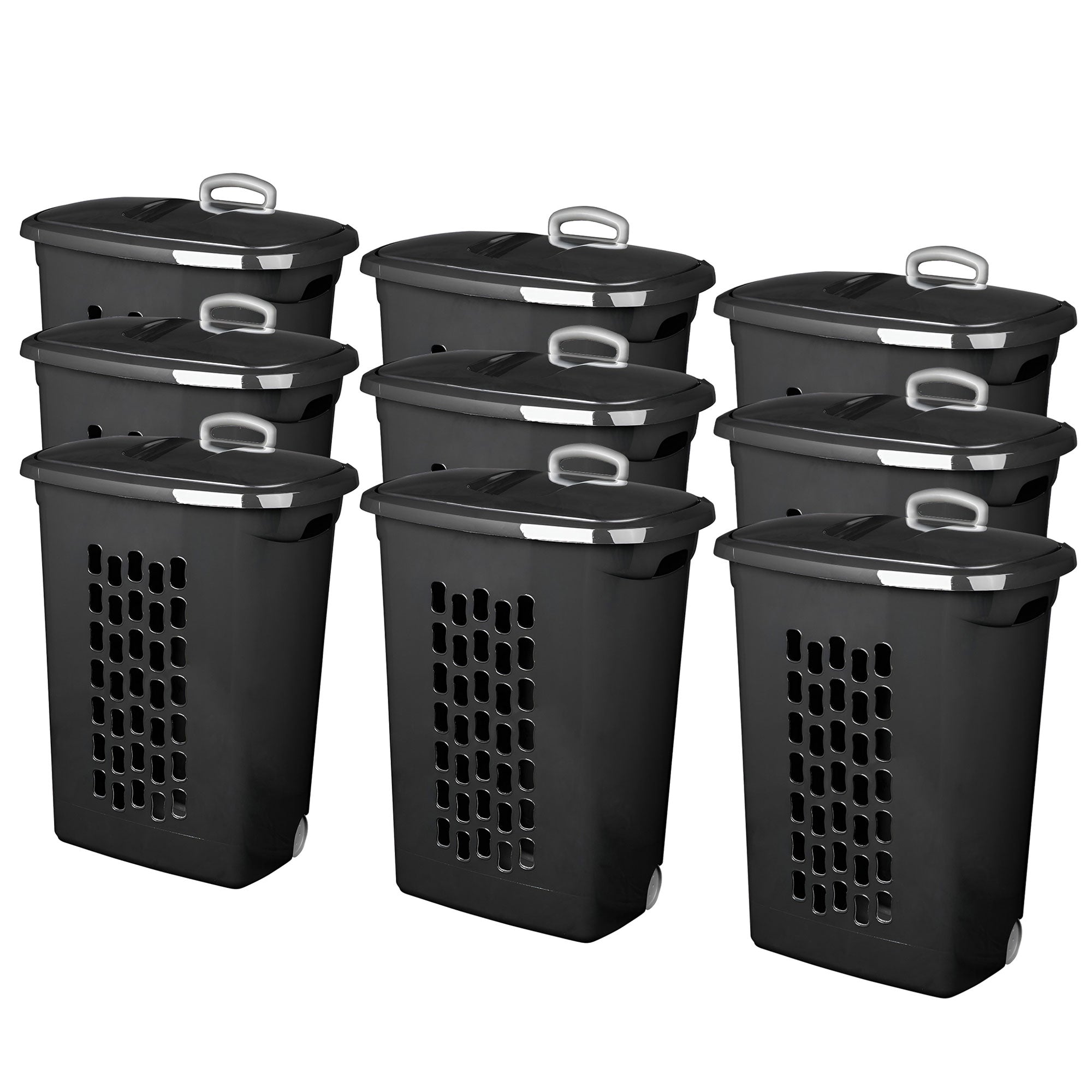 Sterilite Ultra Wheeled Laundry Hamper, Plastic Clothes Bin, Black, 9 Pack - VMInnovations