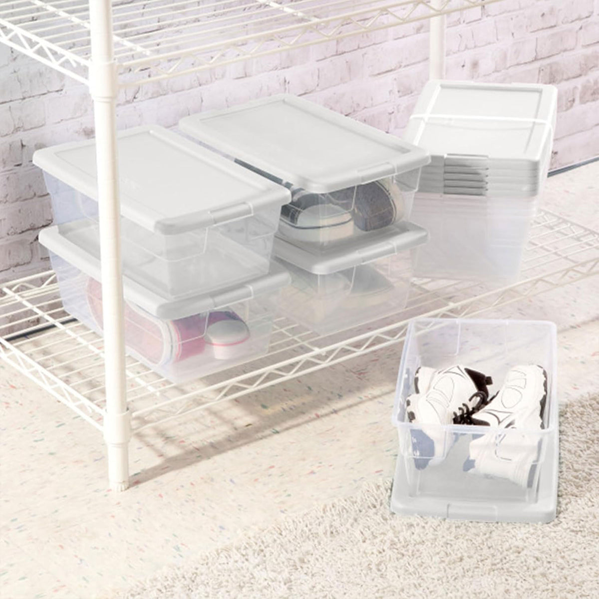 Sterilite 6 Quart Storage Box Stackable Bin with Lid, Plastic Container, 12 Pack - VMInnovations