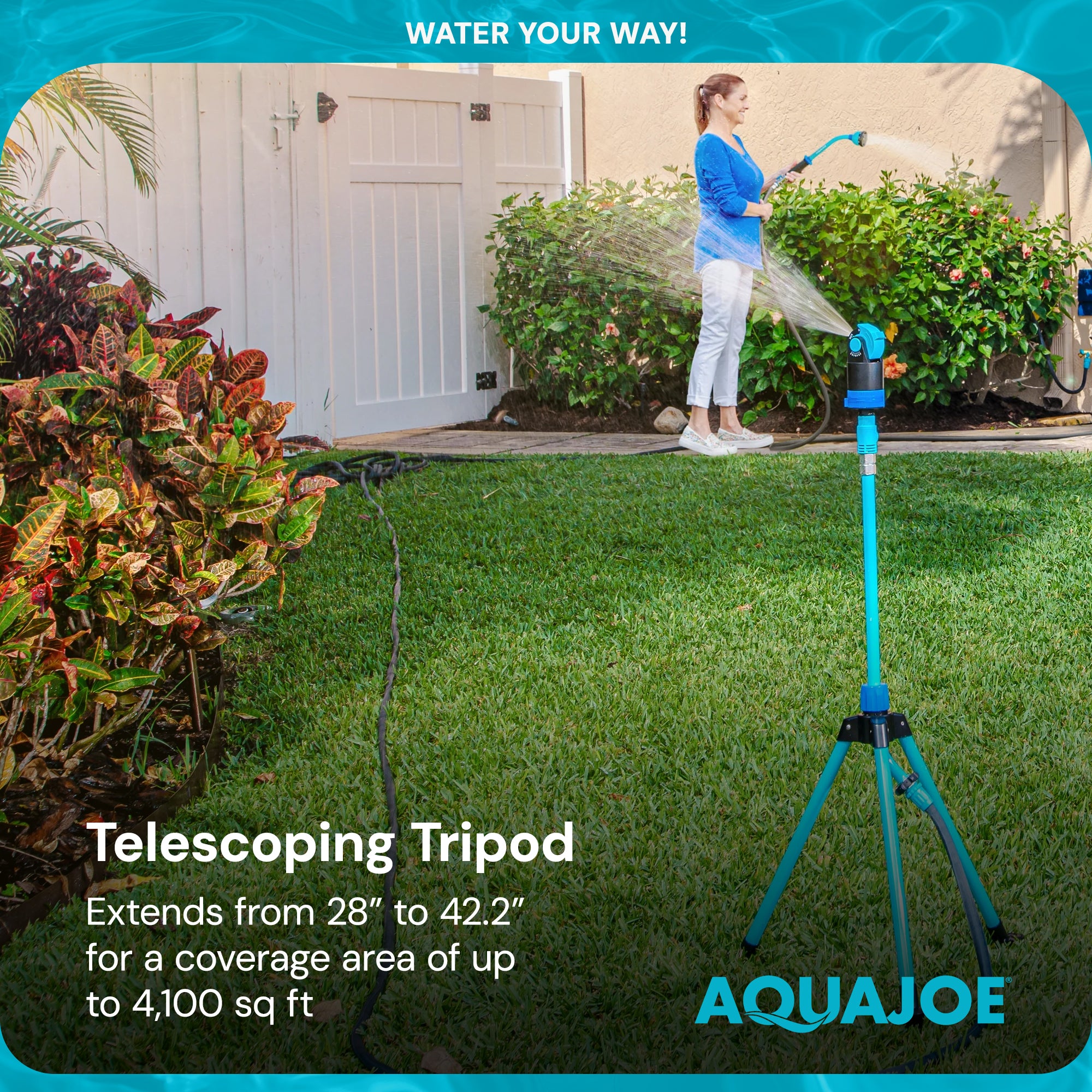 Aqua Joe Adjusting Tripod Sprinkler Mister, 6 Pattern, Telescoping, AJ-6PSTB-MAX - VMInnovations
