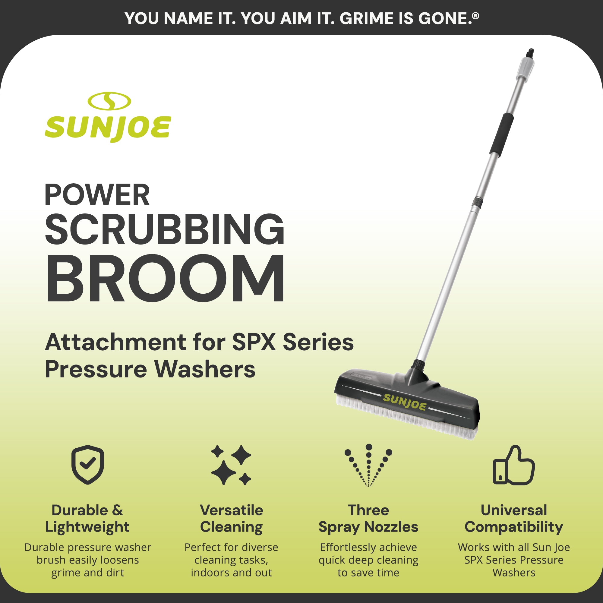 Sun Joe Power Scrubber Broom Long Handle Pressure Washer Attachment, SPX-PWB1