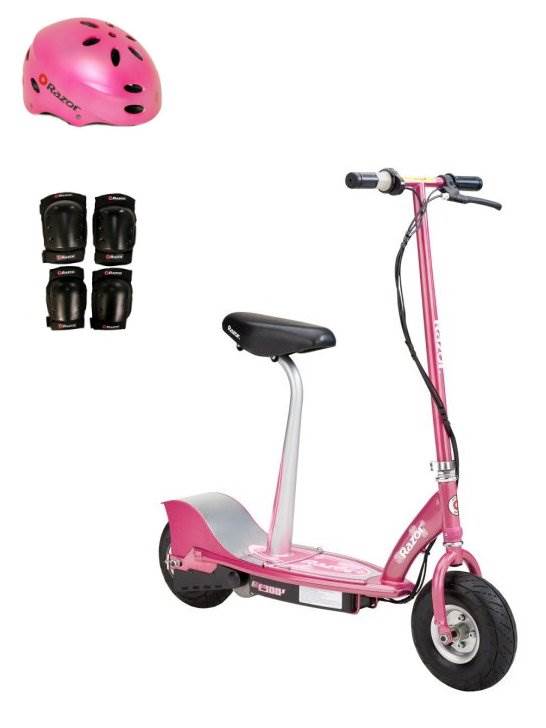 Razor E300S Seated Sweet Pea Scooter (Pink) with Helmet, Elbow & Knee Pads