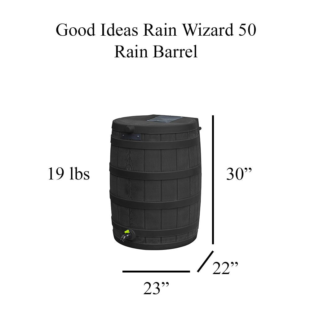 Good Ideas Rain Wizard Eco 50 Gal Plastic Rain Barrel Bundled with Stand, Black - VMInnovations
