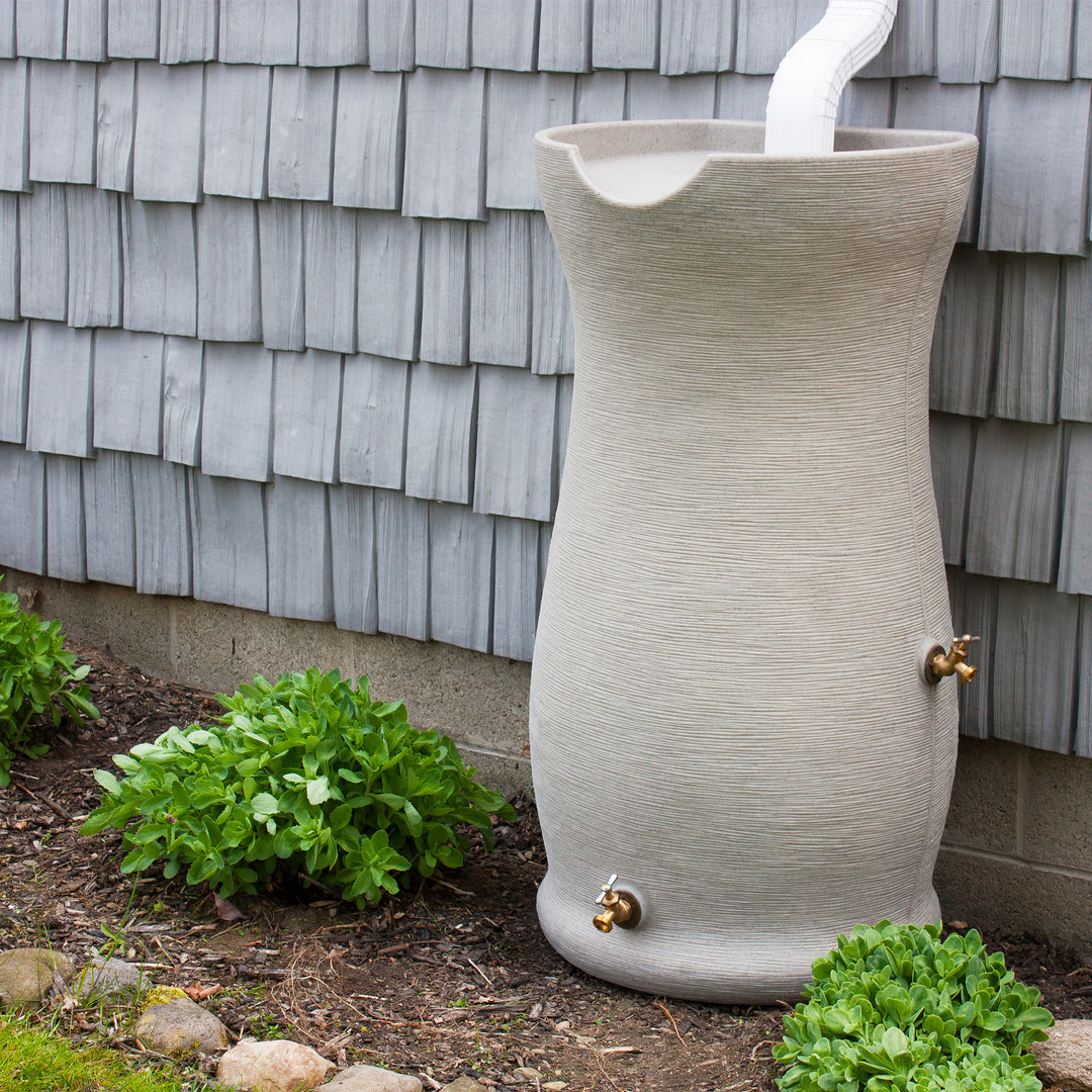 Good Ideas Impressions 50 Gal Corsican Rain Saver Barrel, 2 Spigots, Sandstone - VMInnovations