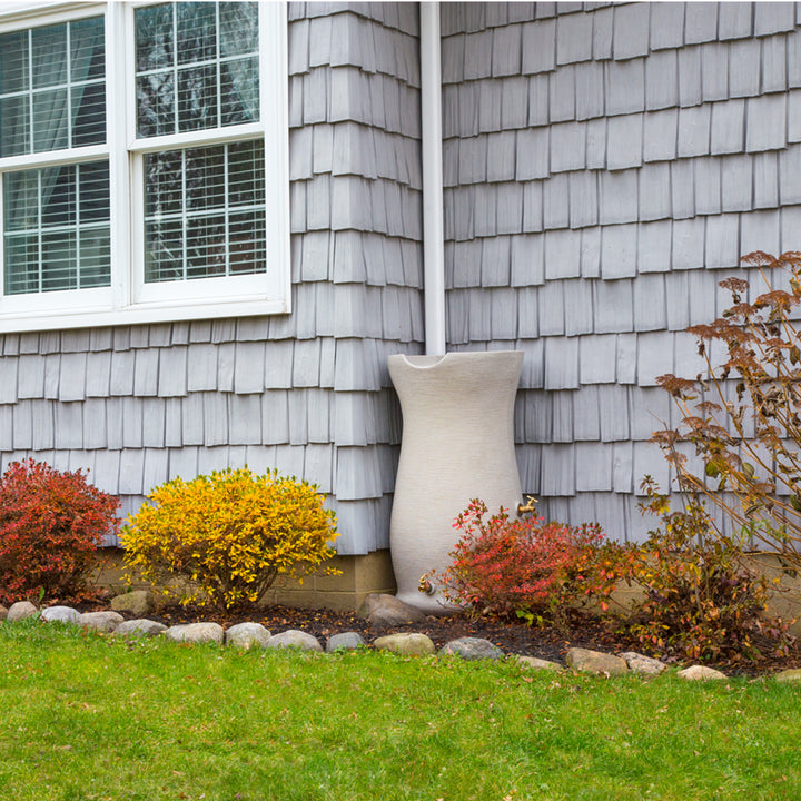 Good Ideas Impressions 50 Gal Corsican Rain Saver Barrel, 2 Spigots, Sandstone - VMInnovations