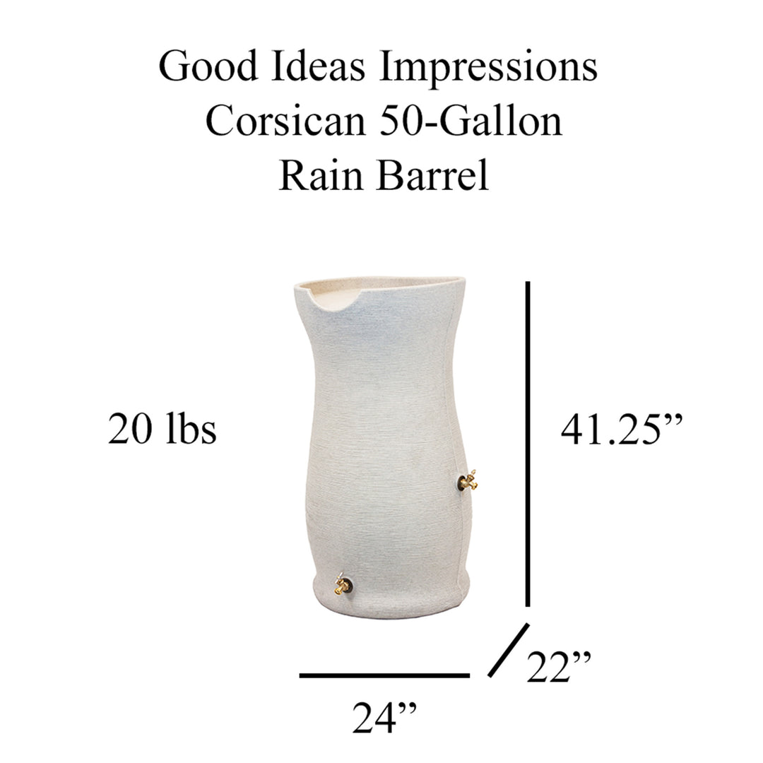 Good Ideas Impressions 50 Gal Corsican Rain Saver Barrel, 2 Spigots, Sandstone - VMInnovations