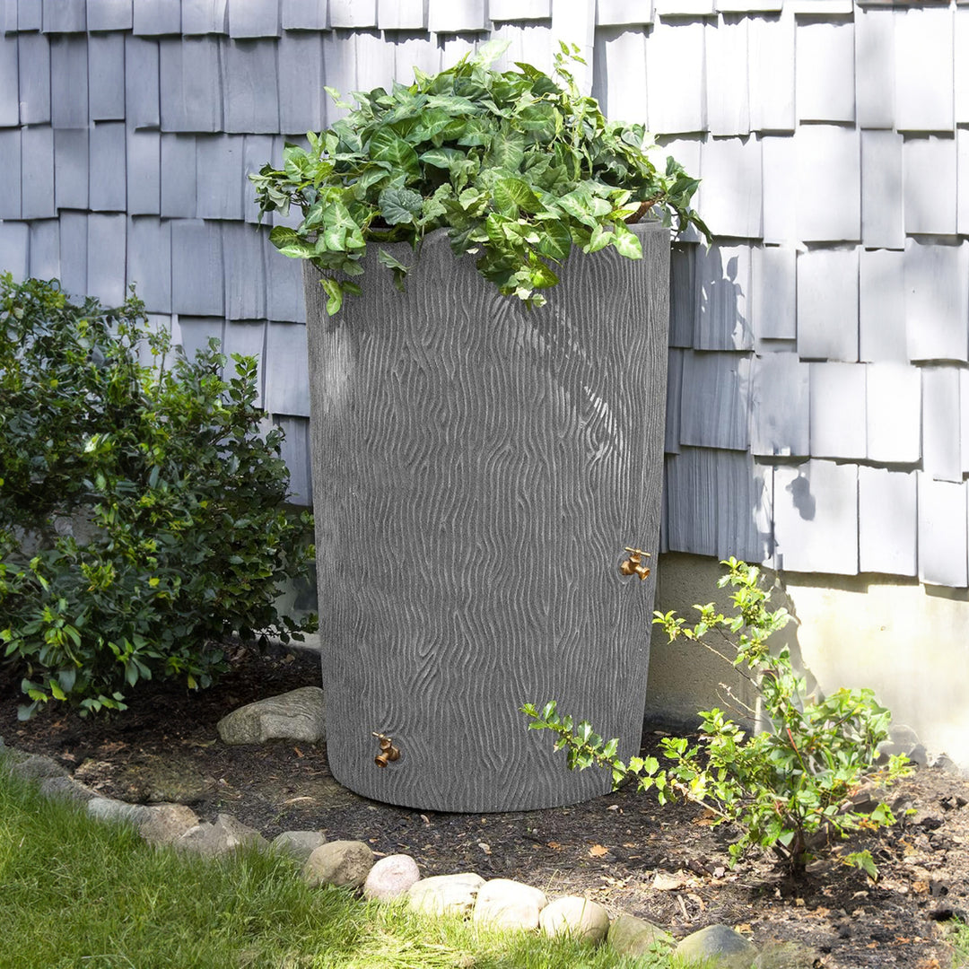 Good Ideas Impressions 90 Gal Bark Rain Saver Barrel, 2 Spigots, Dark Granite - VMInnovations