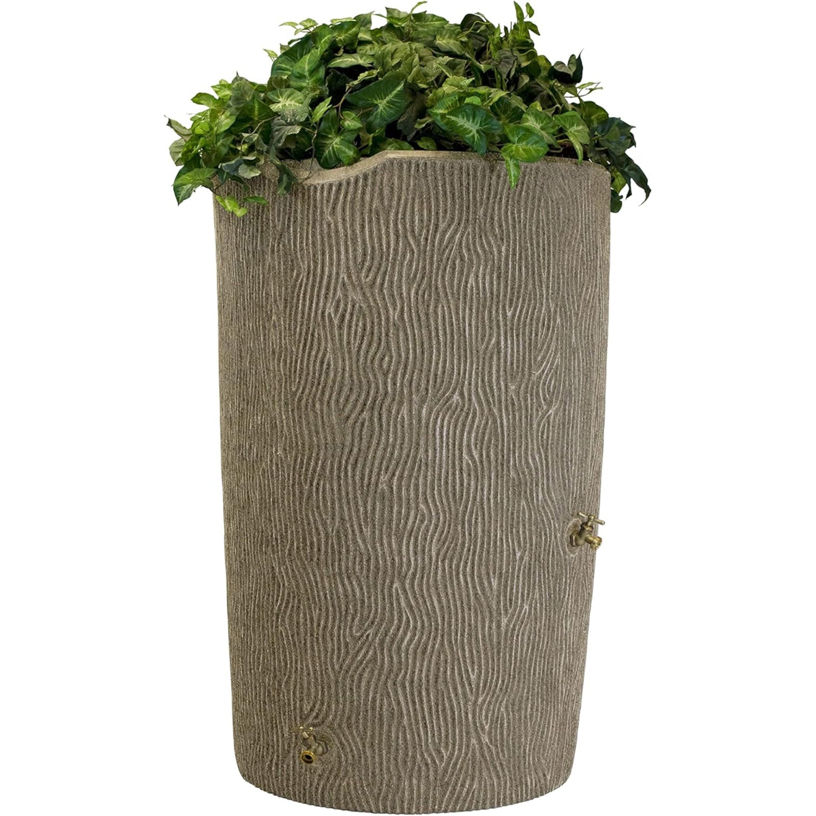Good Ideas Impressions 90 Gal Bark Trunk Rain Saver Barrel, 2 Spigots, Sandstone - VMInnovations