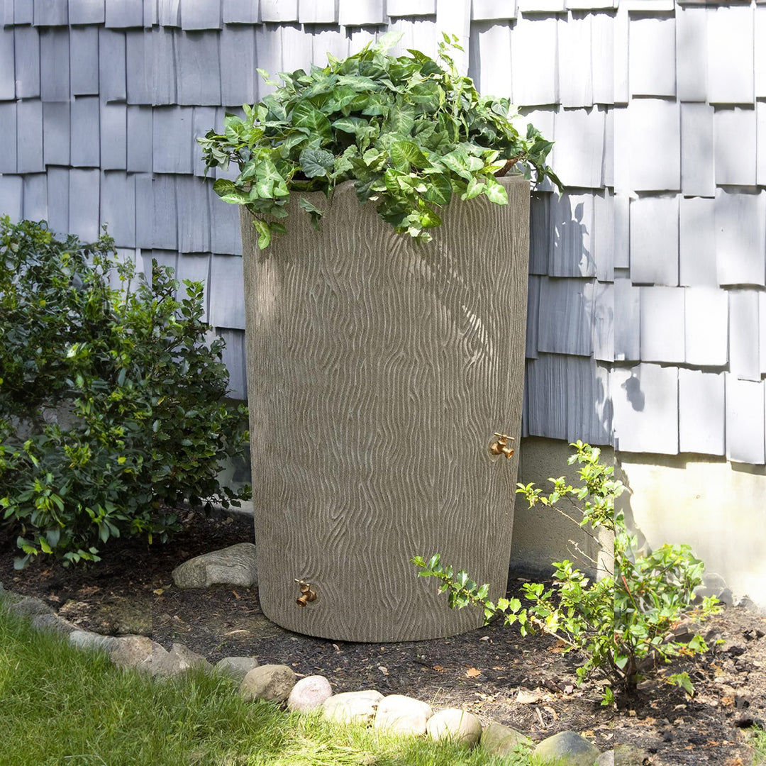 Good Ideas Impressions 90 Gal Bark Trunk Rain Saver Barrel, 2 Spigots, Sandstone - VMInnovations