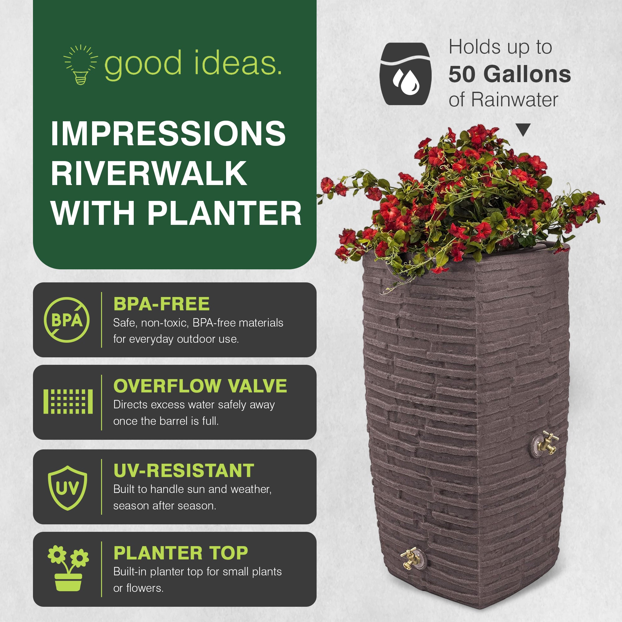 Good Ideas Impressions Riverwalk 50 Gallon Rain Saver with Spigots (Open Box)
