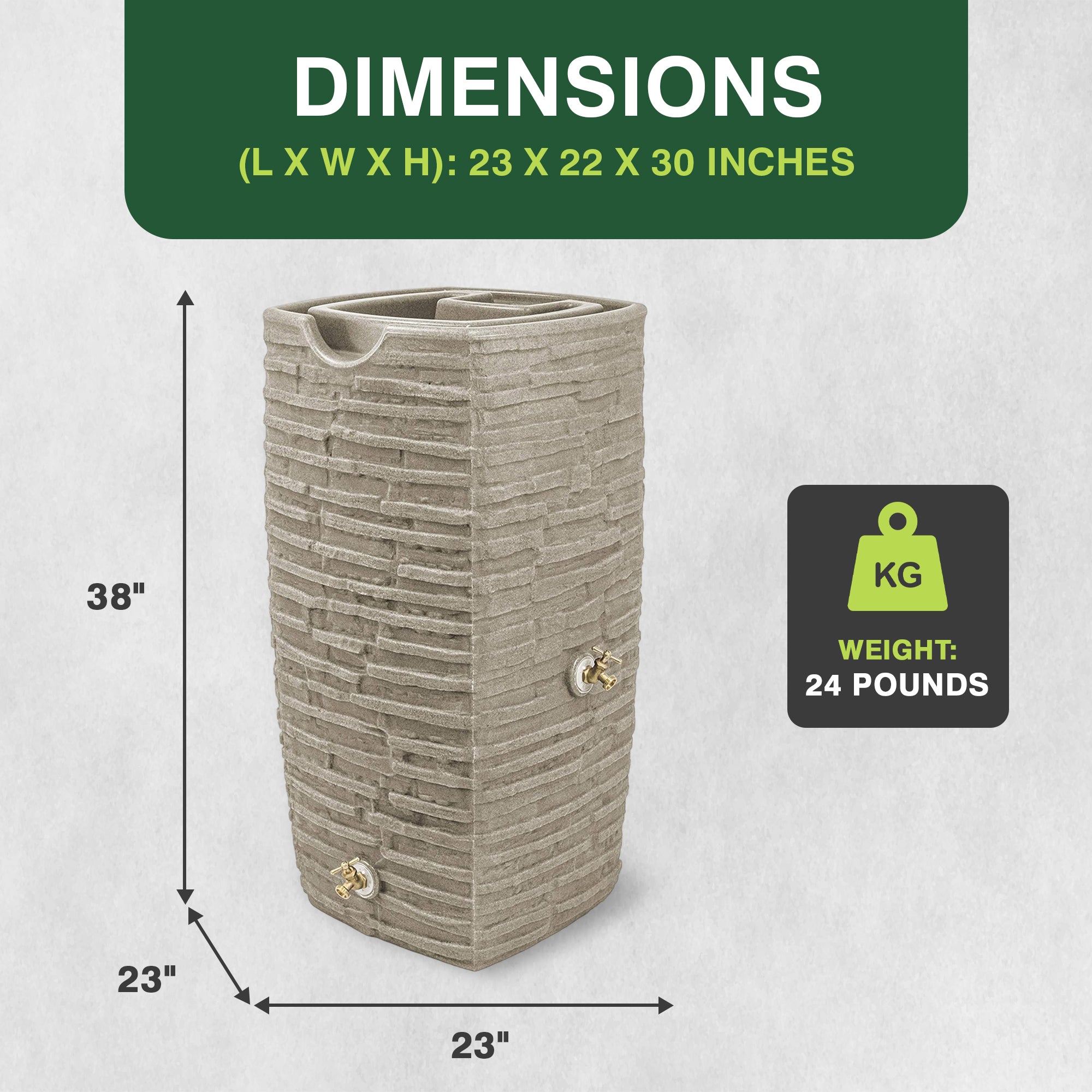 Good Ideas Impressions Riverwalk 50 Gallon Rain Saver with Spigots, Sandstone