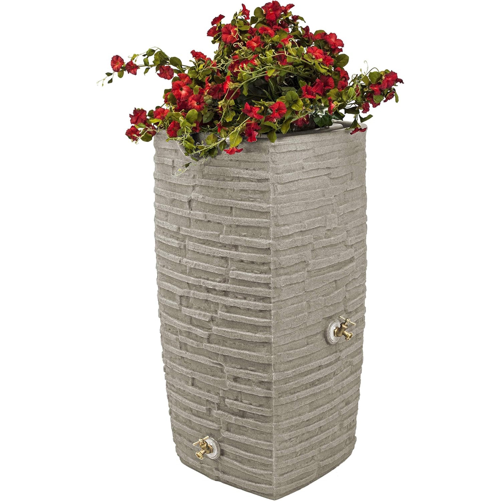 Good Ideas Impressions Riverwalk 50 Gallon Rain Saver with Spigots, Sandstone