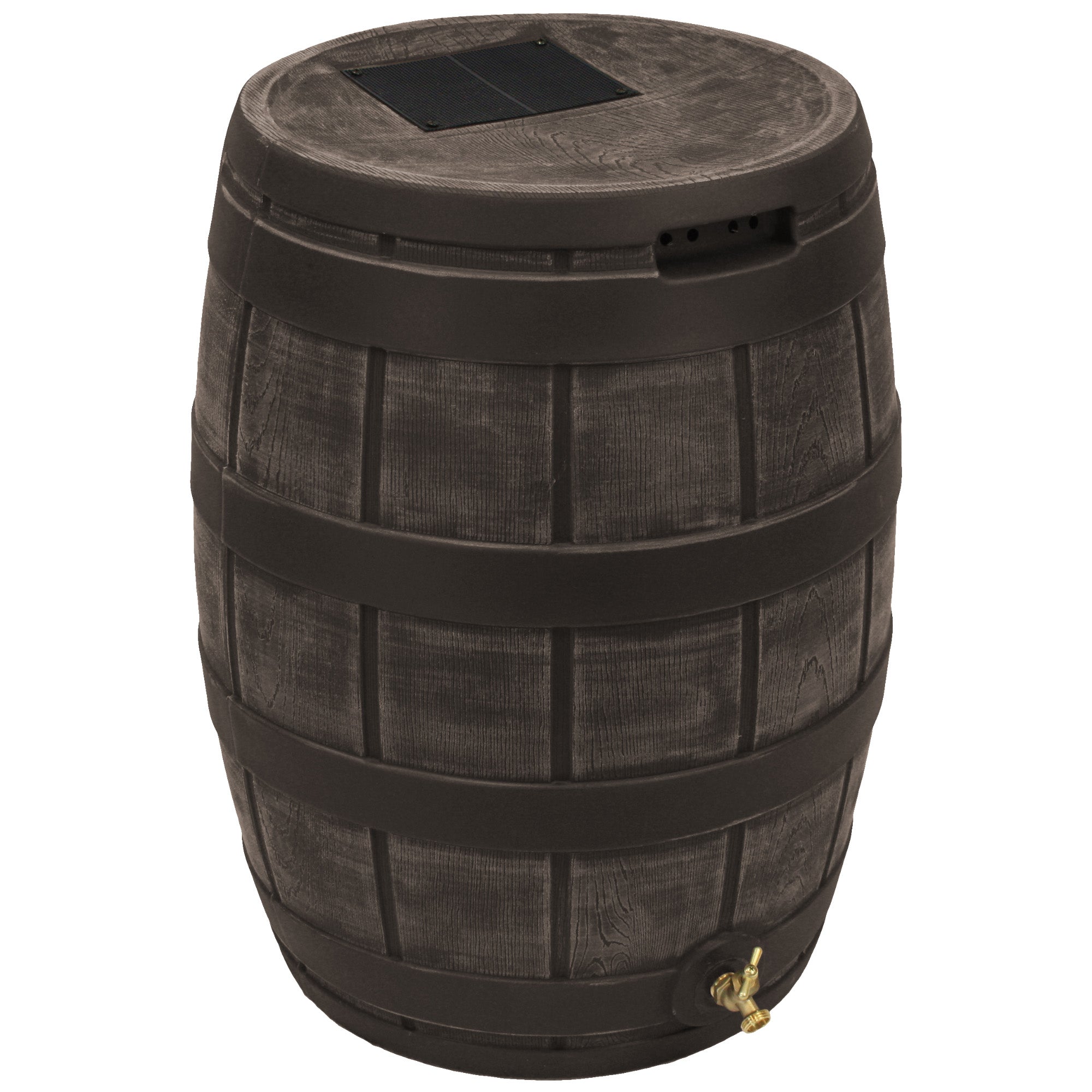 Good Ideas Vault 50 Gallon Plastic Rain Barrel Bundled with 50 Gal Stand, Oak