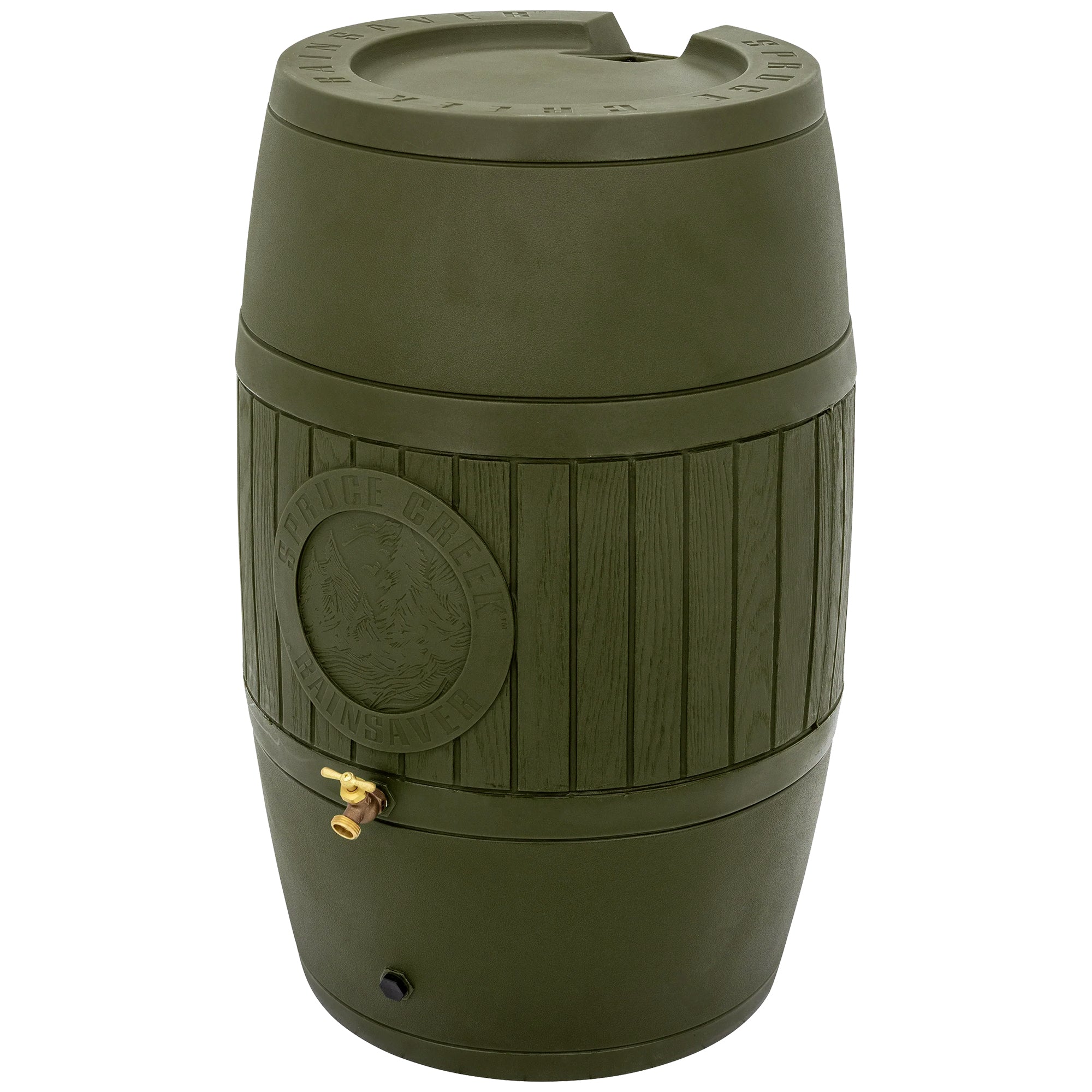 Good Ideas Bushman Spruce Creek 54 Gal Rain Saver Barrel with Spigot, Moss Green - VMInnovations