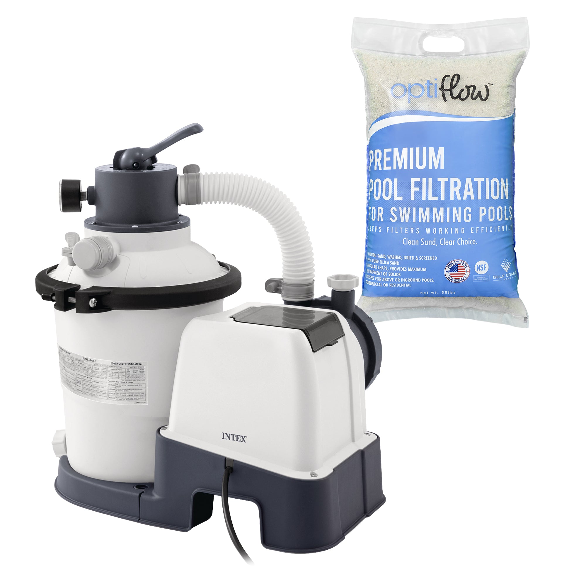 Intex 26641EG Krystal Clear Sand Filter Pump & OptiFlow Premium Pool Filter Sand