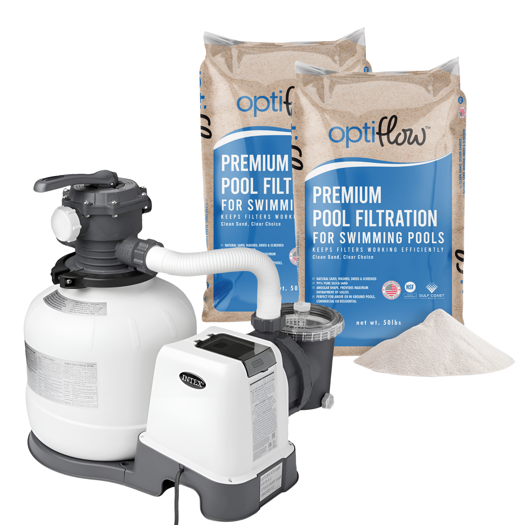 Intex Krystal Clear 2800GPH Sand Filter Pump & OptiFlow Premium Pool Filter Sand
