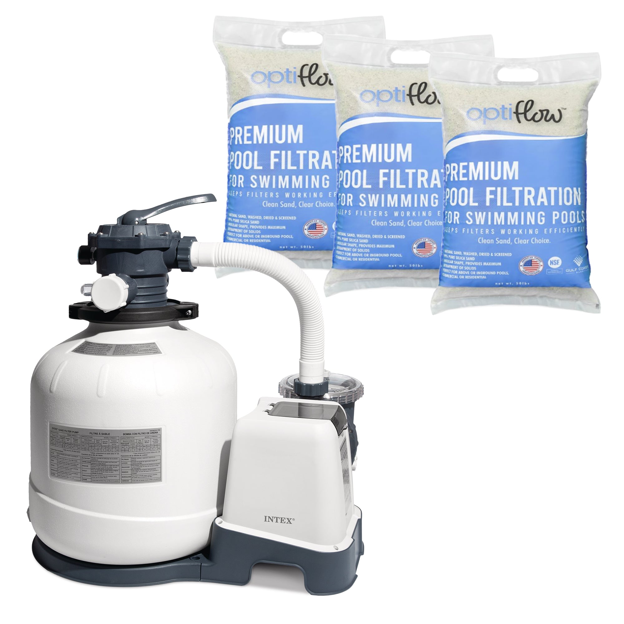 Intex Krystal Clear 3000GPH Sand Filter Pump & OptiFlow Premium Pool Filter Sand