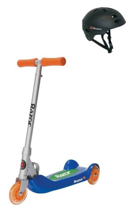 Razor Jr. Folding Kiddie Kids Kick Scooter (Blue) & Child Helmet (Black)