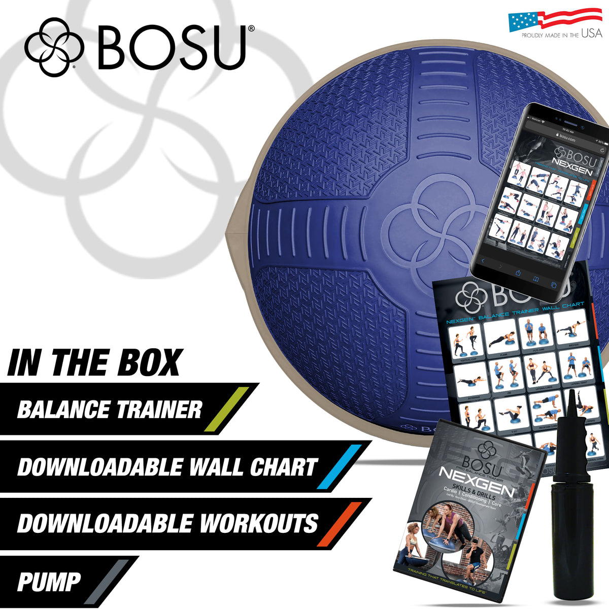 Bosu Balance Strength Trainer, Home Gym Workout Equipment, 26", Dusk (Open Box) - VMInnovations
