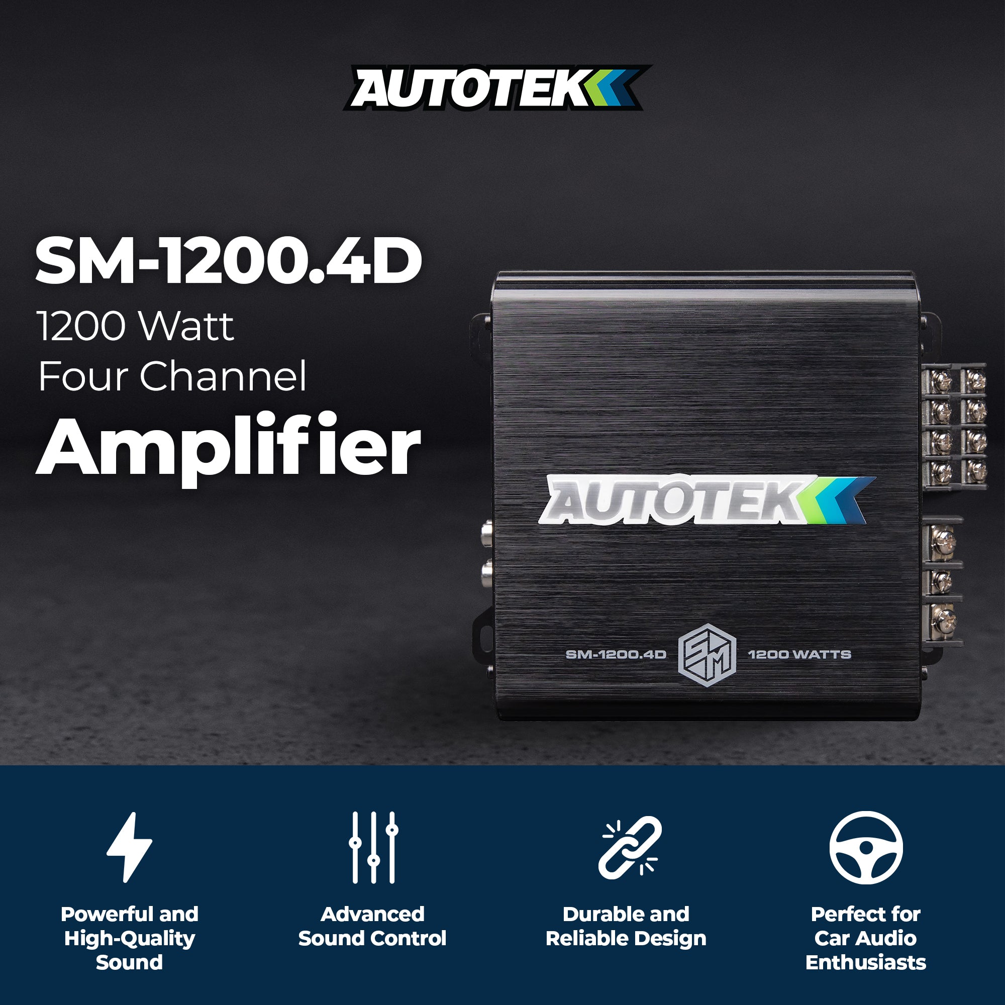 Autotek 1200W 4 Channel Car Audio Amplifier Bass Knob, Street Machine SM-1200.4D - VMInnovations