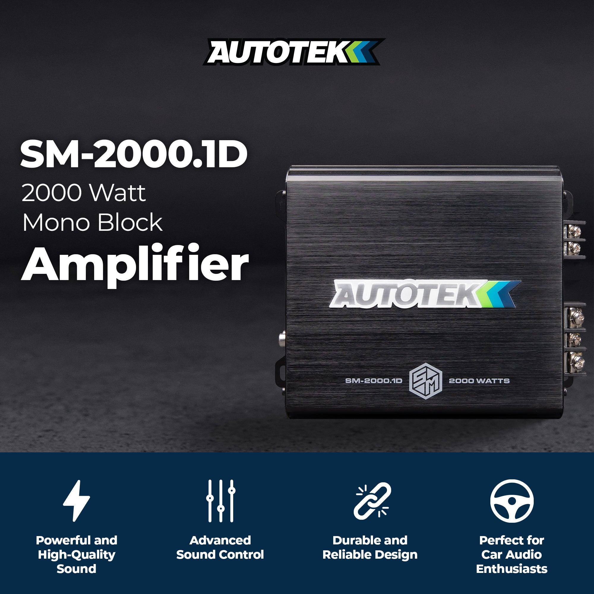 Autotek 2000W 1 Channel Car Audio Amplifier, Bass Knob, Street Machine SM-2000.1 - VMInnovations