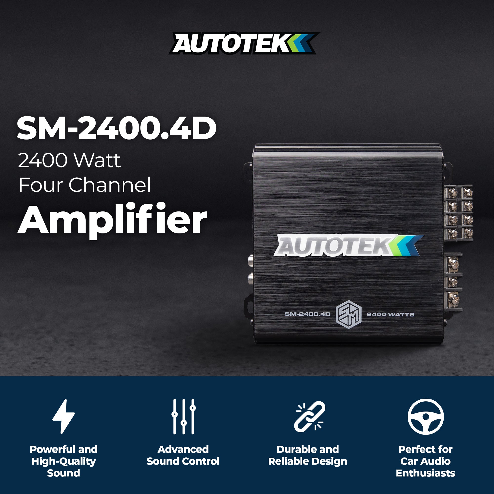 Autotek 2400W 4 Channel Car Audio Amplifier Bass Knob, Street Machine SM-2400.4D - VMInnovations