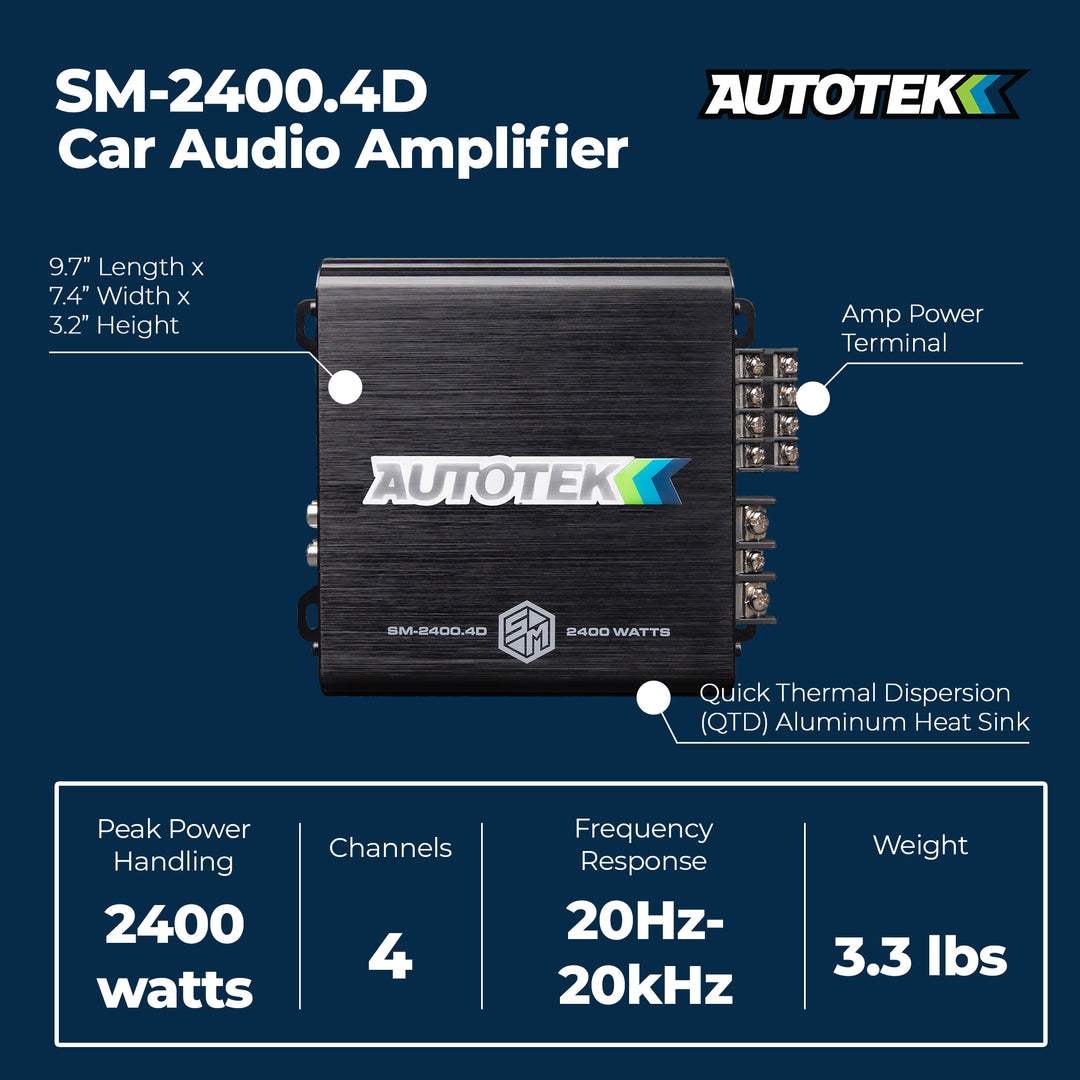 Autotek 2400W 4 Channel Car Audio Amplifier Bass Knob, Street Machine SM-2400.4D - VMInnovations
