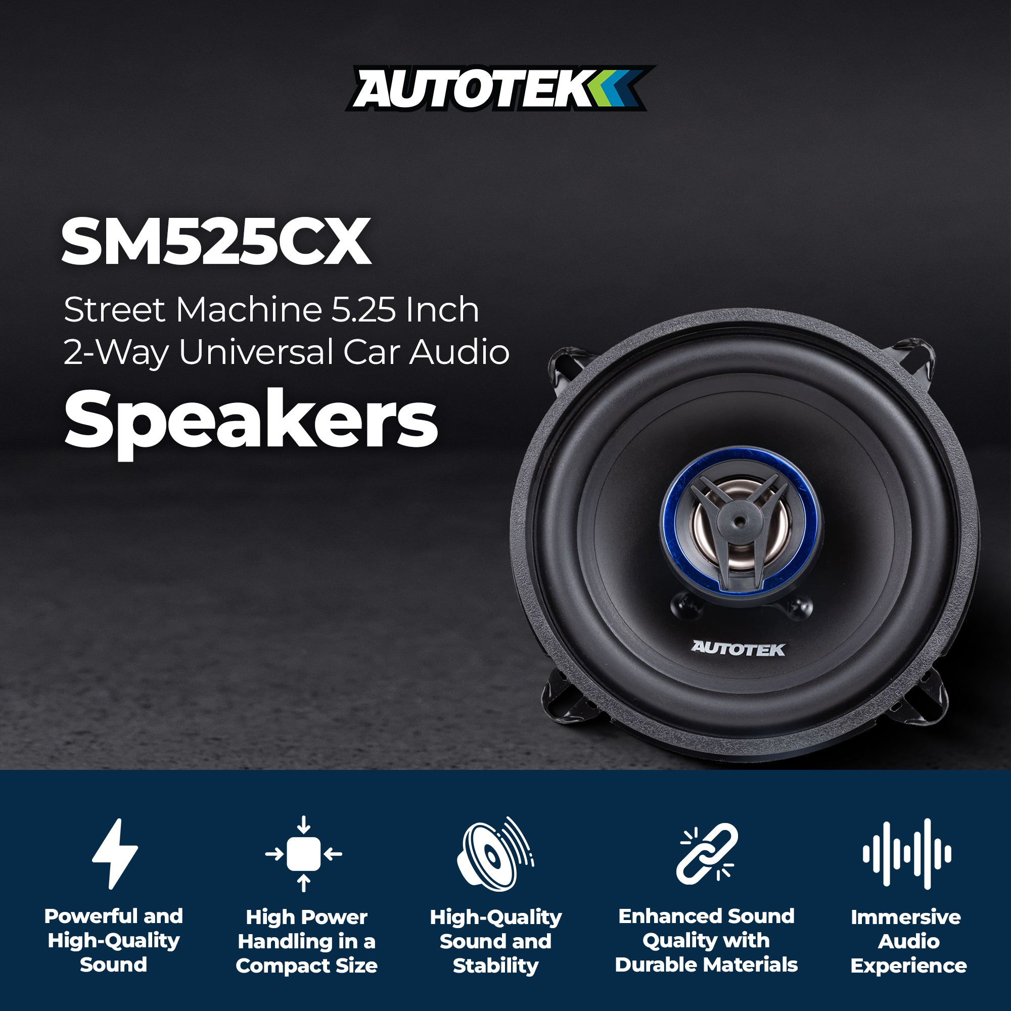 Autotek Street Machine 250 Watt 5.25" 2 Way Car Audio Coaxial Speakers, Pair - VMInnovations