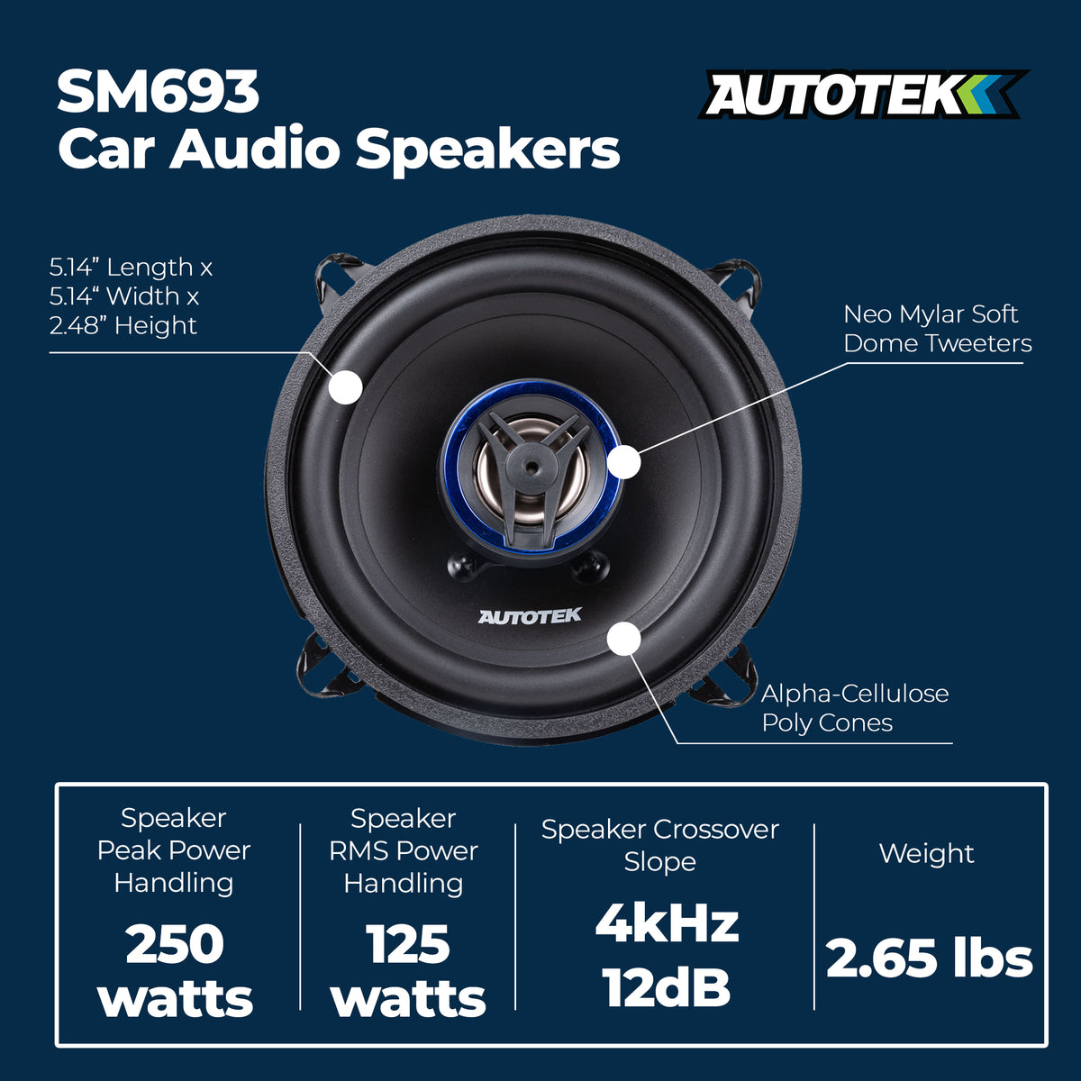 Autotek 4 Pack Street Machine 250 Watt 5.25" 2 Way Car Audio Coaxial Speakers - VMInnovations