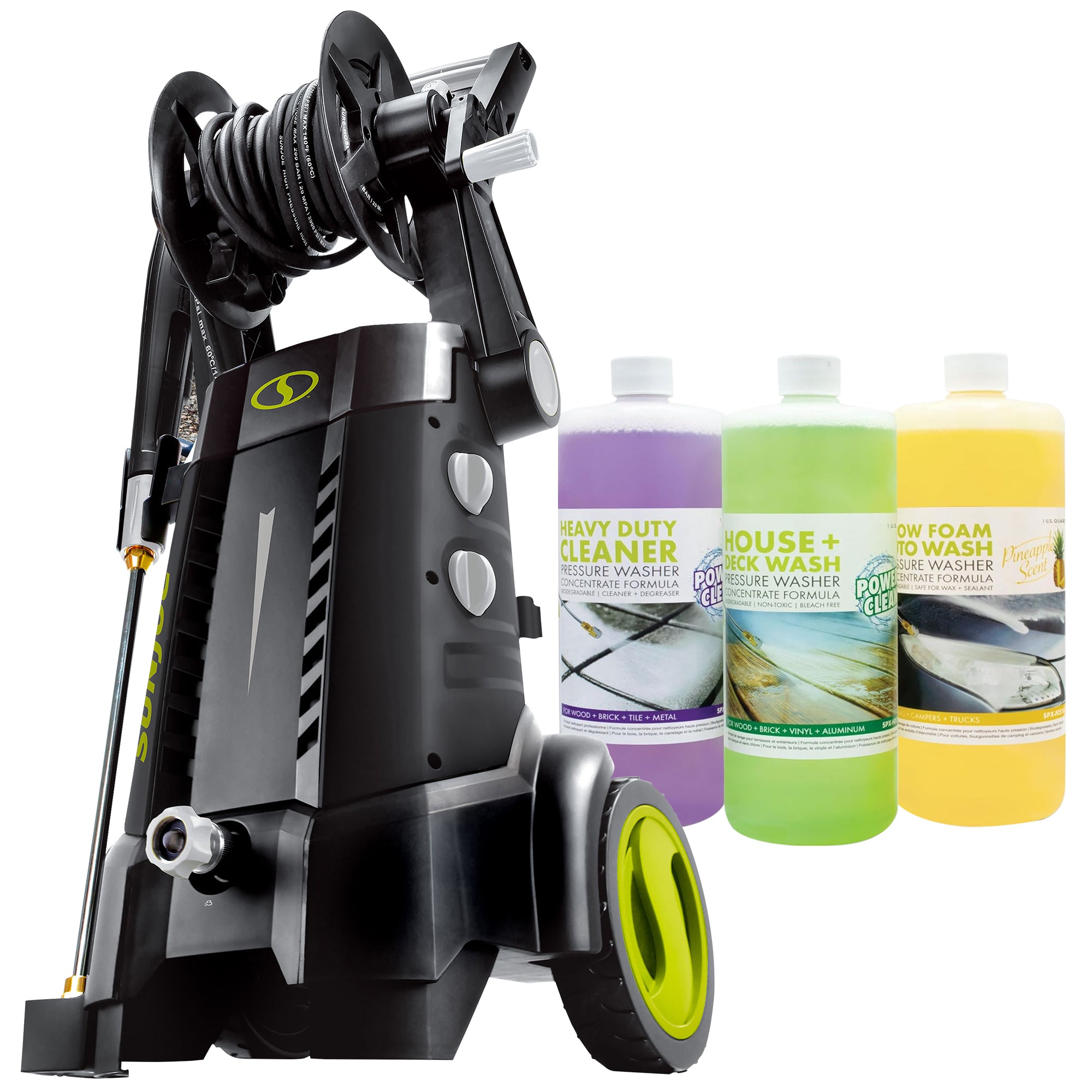 Sun Joe Electric 14.5 Amp Pressure Washer Hose Reel & 3 Pack Concentrate Formula - VMInnovations
