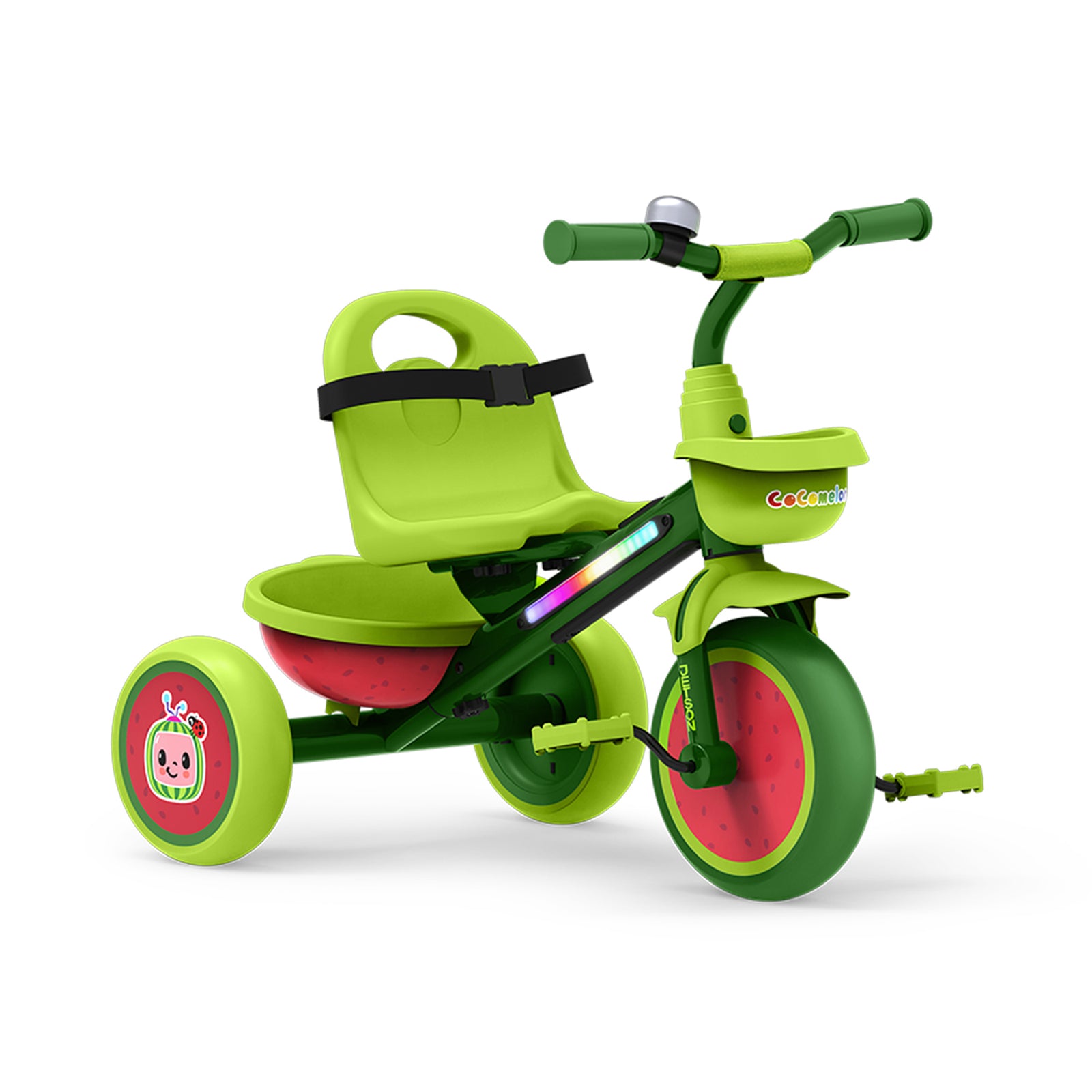Jetson CoComelon Light-Up Trike with Front and Rear Baskets, Seatbelt and Bell - VMInnovations