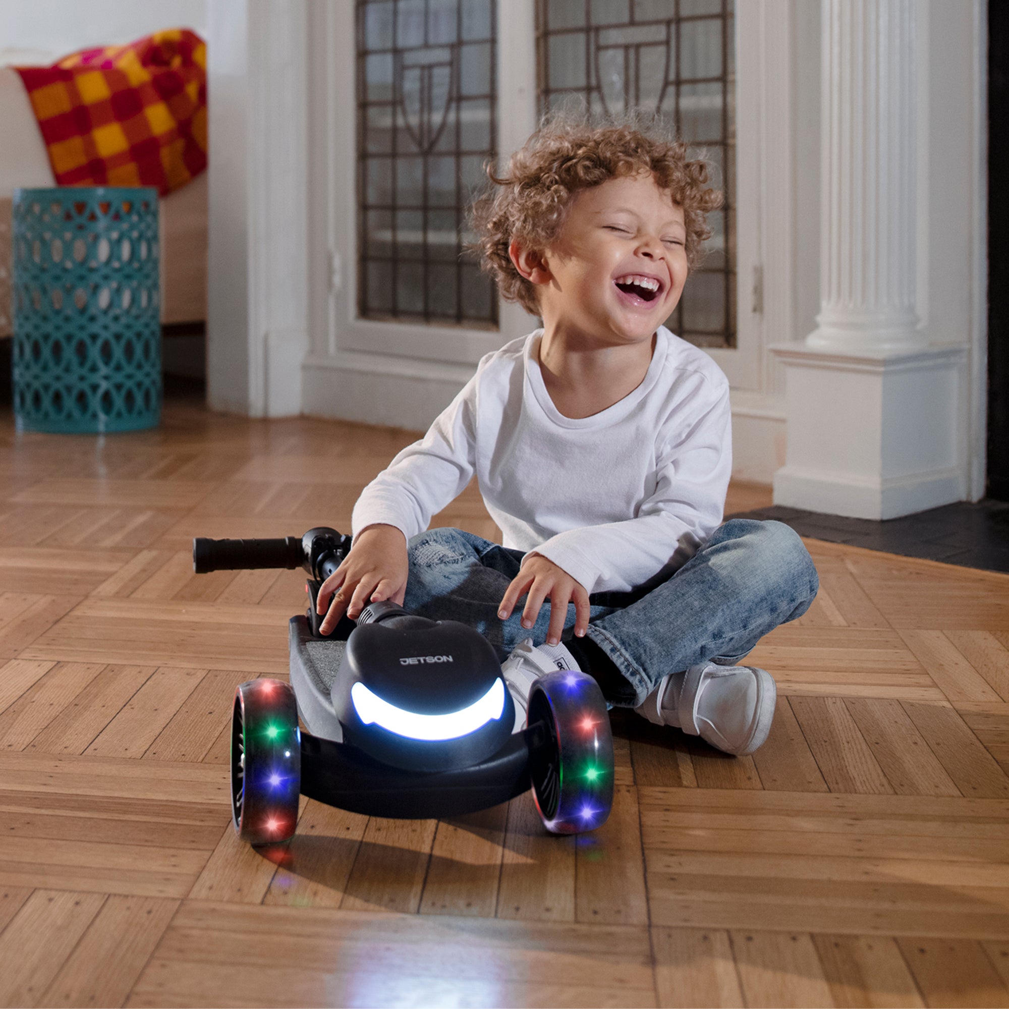 Jetson Mini 3 Wheel Light Up Scooter Adjustable Kick Ride On Toy for Kids, Black - VMInnovations