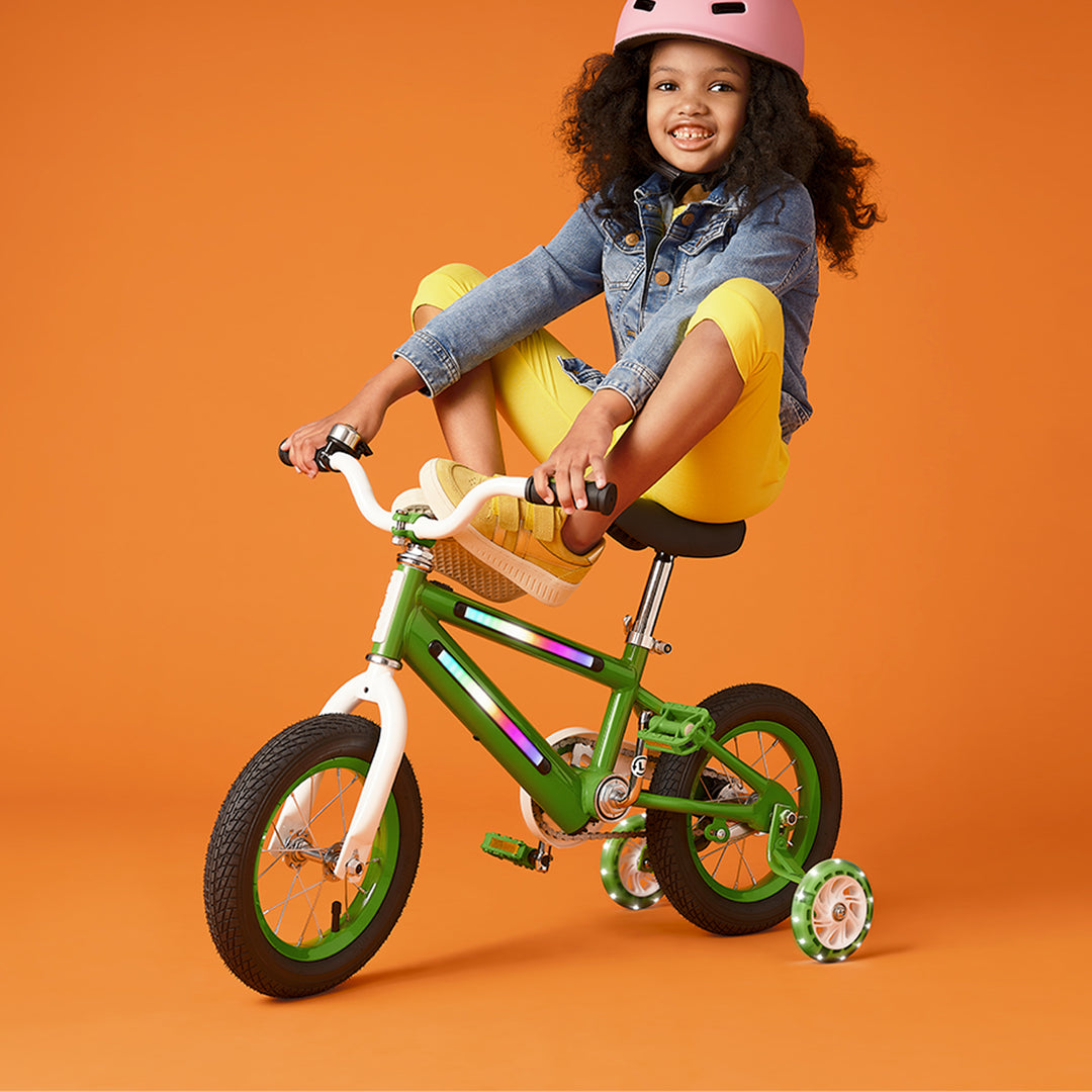 Jetson Light Rider 12" LED Kids Bike with Coaster Brakes, Training Wheels, Green - VMInnovations