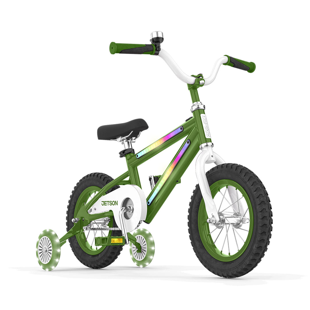 Jetson Light Rider 12" LED Kids Bike with Coaster Brakes, Training Wheels, Green - VMInnovations