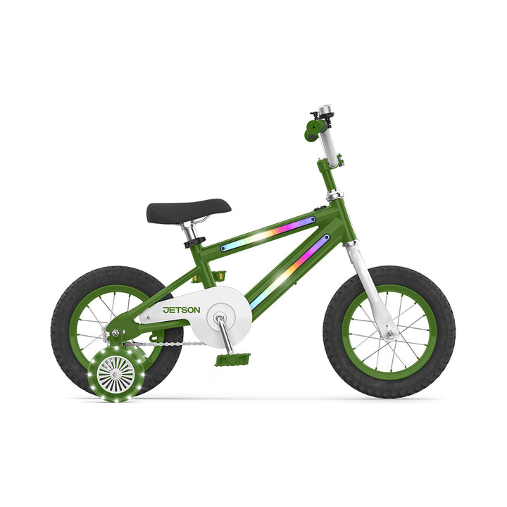 Jetson Light Rider 12" LED Kids Bike with Coaster Brakes, Training Wheels, Green - VMInnovations