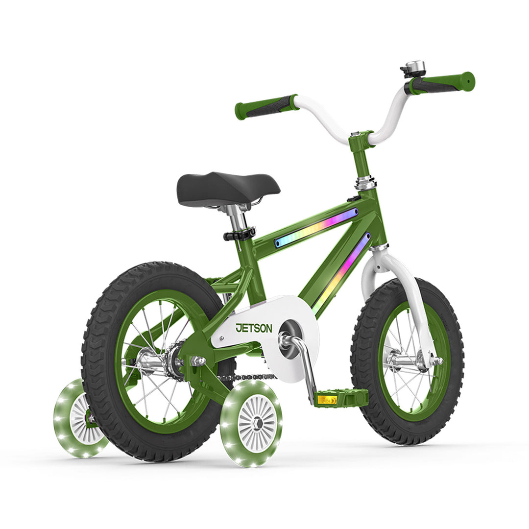 Jetson Light Rider 12" LED Kids Bike with Coaster Brakes, Training Wheels, Green - VMInnovations