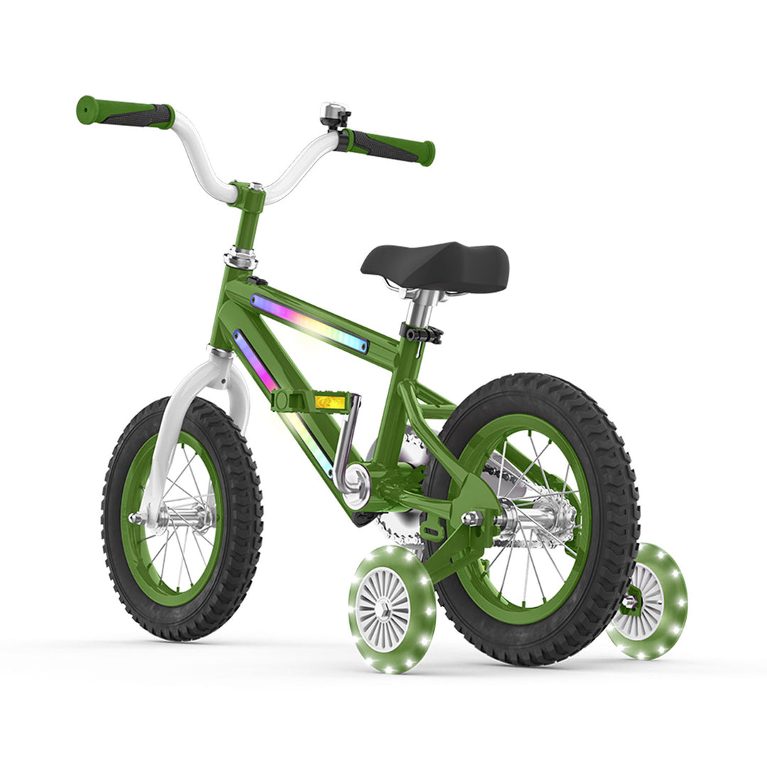 Jetson Light Rider 12" LED Kids Bike with Coaster Brakes, Training Wheels, Green - VMInnovations