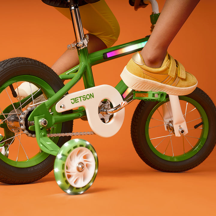 Jetson Light Rider 12" LED Kids Bike with Coaster Brakes, Training Wheels, Green - VMInnovations