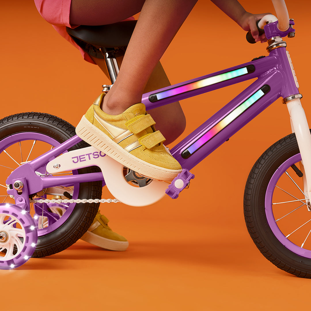 Jetson Light Rider 12" LED Kid Bike with Coaster Brakes, Training Wheels, Purple - VMInnovations