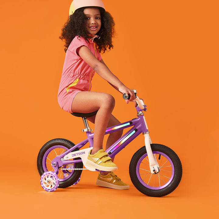 Jetson Light Rider 12" LED Kid Bike with Coaster Brakes, Training Wheels, Purple - VMInnovations