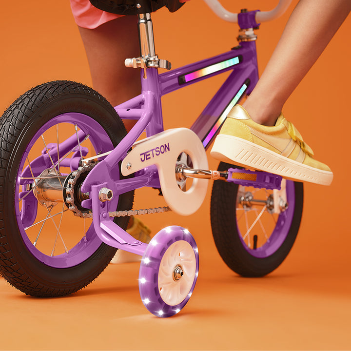 Jetson Light Rider 12" LED Kid Bike with Coaster Brakes, Training Wheels, Purple - VMInnovations