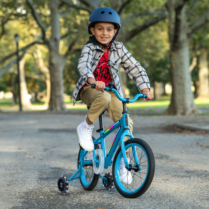 Jetson Light Rider 16" LED Kids Bike with Coaster Brakes, Training Wheels, Blue - VMInnovations