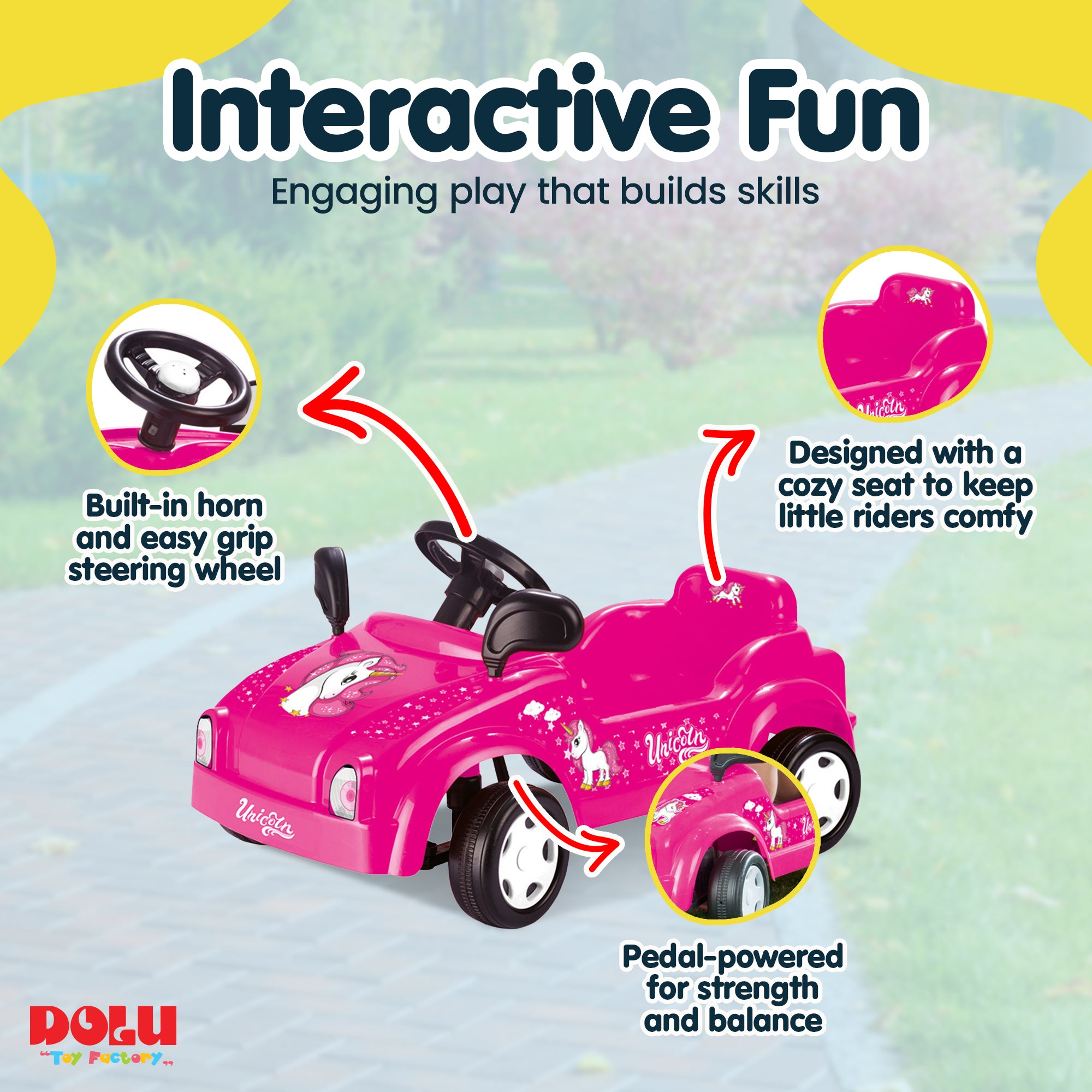 DOLU Pedal-Powered Unicorn Ride-On Car, Kids Toddler Toy Vehicle (Open Box) - VMInnovations