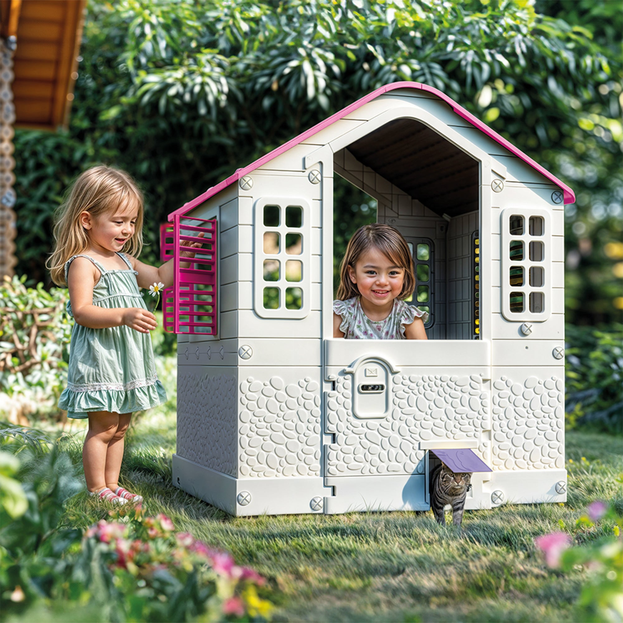 DOLU Pink Cottage Playhouse, Indoor/Outdoor Toy House Set for Kids Age 2+ Years - VMInnovations