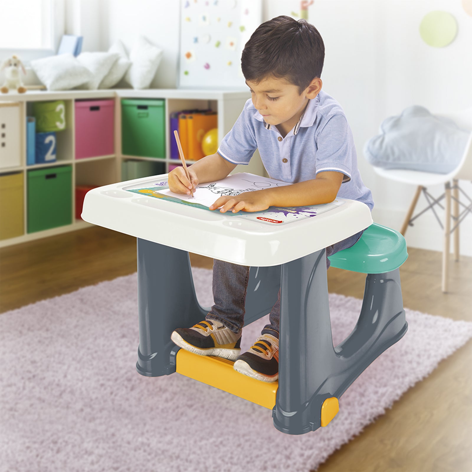Dolu Children’s Study Desk Kids Activity Table, Chair, and Footrest, Multicolor - VMInnovations