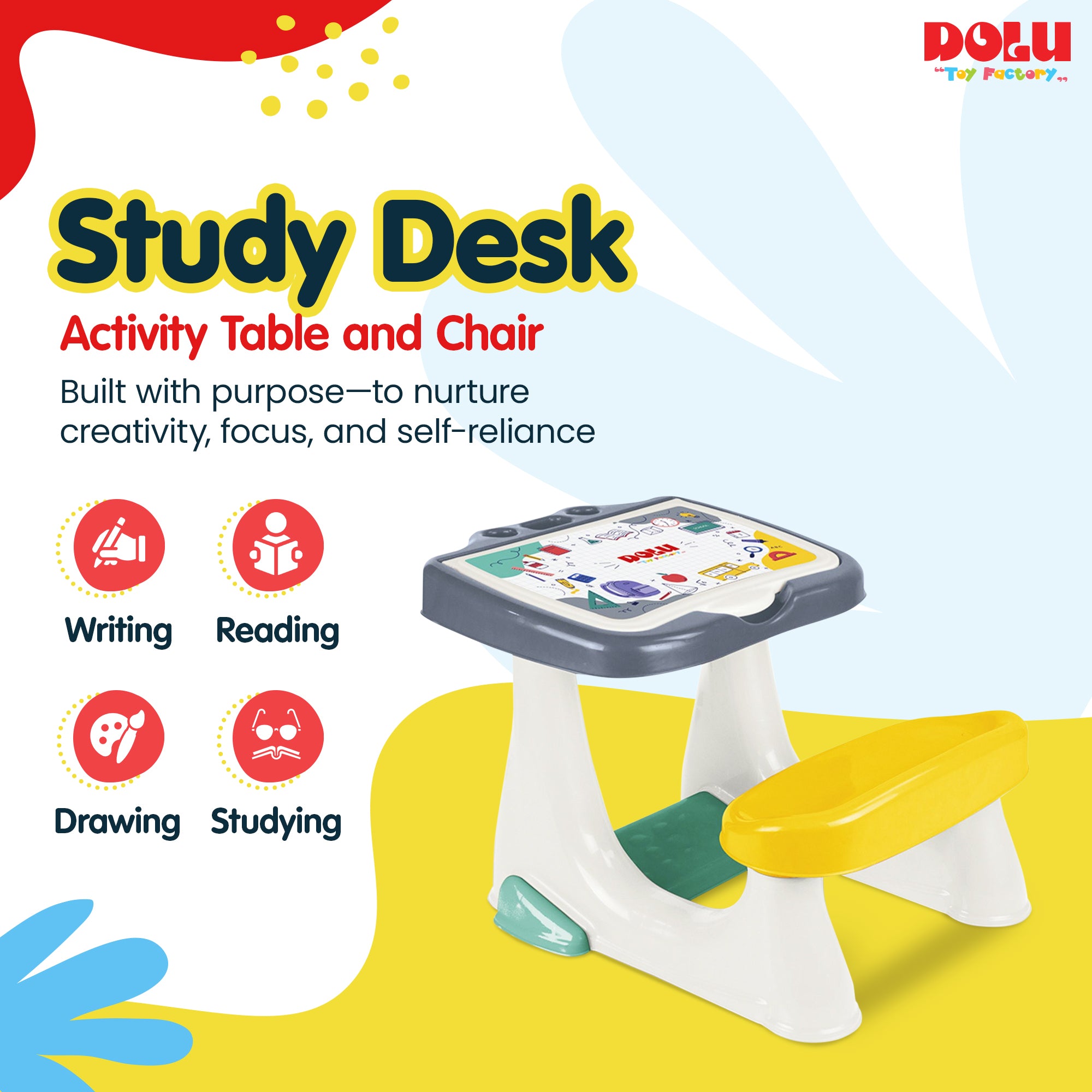 DOLU Activity Desk with Storage & Footrest, Child Table for Ages 3+ (Open Box)