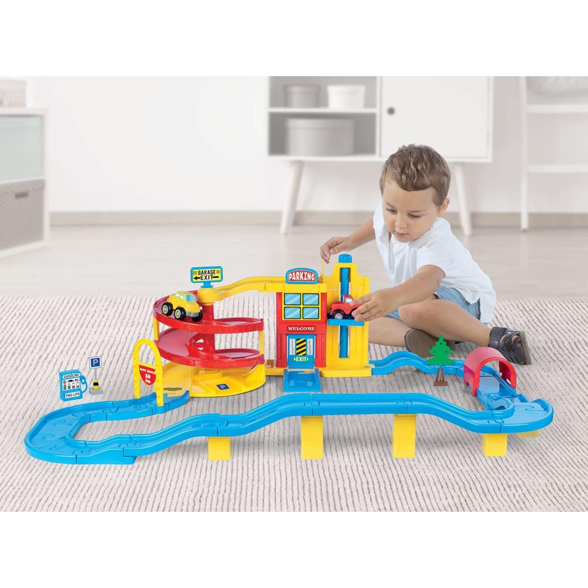 DOLU Large Parking Lot Garage Playset for Kids, Car Toy with Ramp and Elevator - VMInnovations