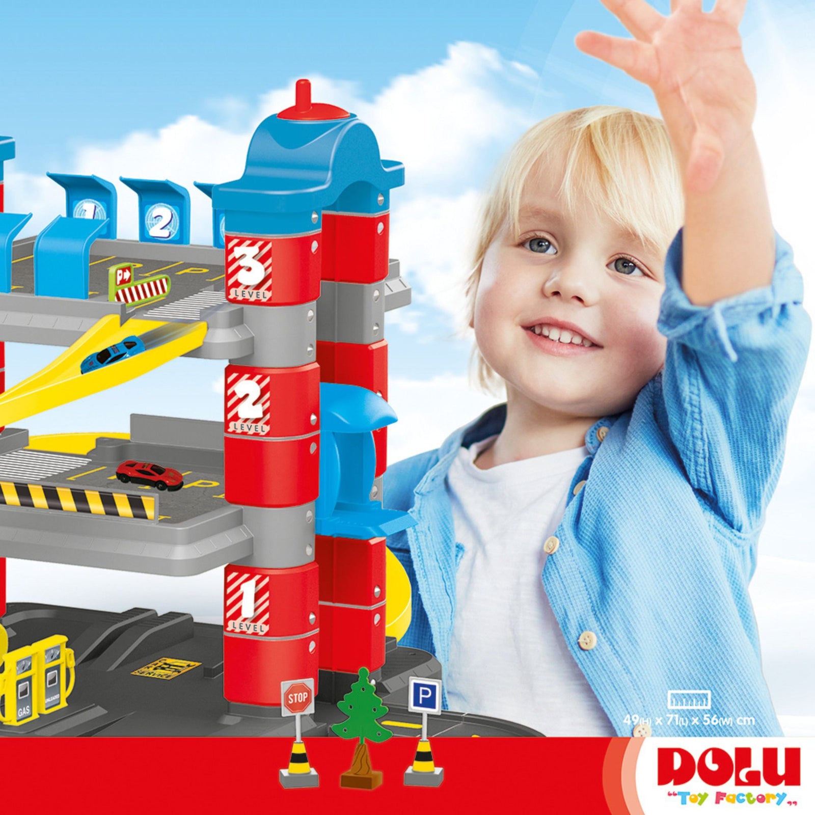 DOLU Full 3-Storey Car Park, Multi-level Toy Garage Playset for Toddlers Ages 3+ - VMInnovations